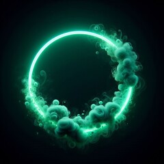 Wall Mural - abstract light circles swirl with a green glow isolated black background