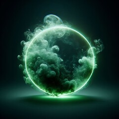 Wall Mural - abstract light circles swirl with a green glow isolated black background