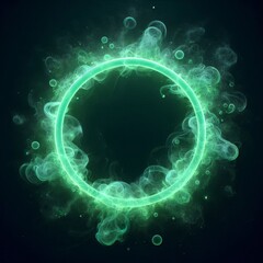 Wall Mural - abstract light circles swirl with a green glow isolated black background