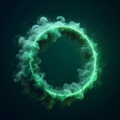 Wall Mural - abstract light circles swirl with a green glow isolated black background