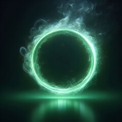Wall Mural - abstract light circles swirl with a green glow isolated black background