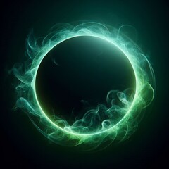 Wall Mural - abstract light circles swirl with a green glow isolated black background