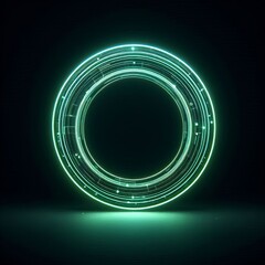 Wall Mural - abstract light circles swirl with a green glow isolated black background