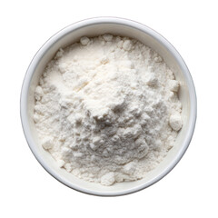 baking powder on white bowl top view isolated on transparent background