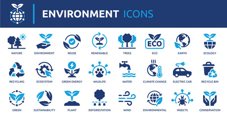 environment icon set. containing recycling, plant, nature, eco, earth, green energy, trees, ecology 