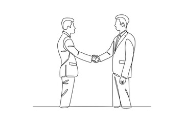 Wall Mural - Two businessmen shaking hands in a continuous line drawing. Symbolizing partnership and agreement