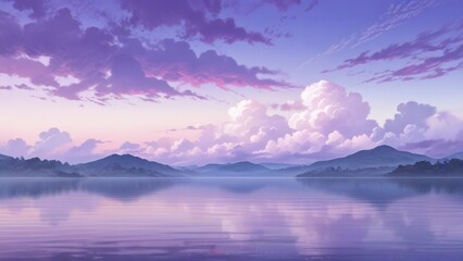 Poster - Beautiful sky with clouds reflected in the water. purple cloudy sky background