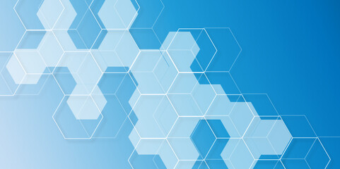 Abstract geometric hexagon structure medical science network pattern on blue background. Abstract hexagonal shapes technology digital hi tech concept background. vector abstract background with curved