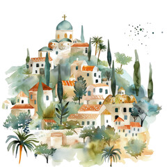 bethlehem watercolor illustration isolated on transparent. christmas png file for art work.