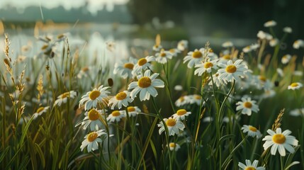 Wall Mural - Chamomile in Blossom Surrounded by Nature