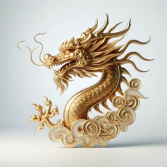 Wall Mural - A three-dimensional, Gold stylized of beautiful chinese dragon head