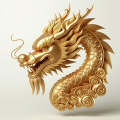 Wall Mural - A three-dimensional, Gold stylized of beautiful chinese dragon head