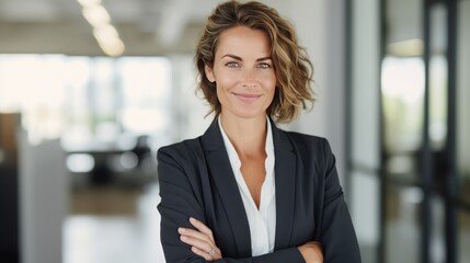 Wall Mural - Confident businesswoman standing in modern conference room 