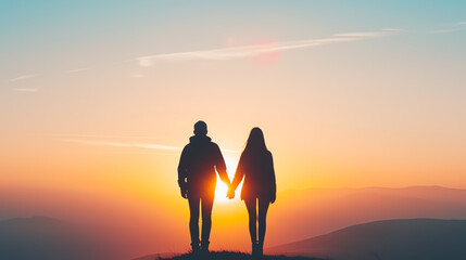 Wall Mural - couple at sunset, AI generated