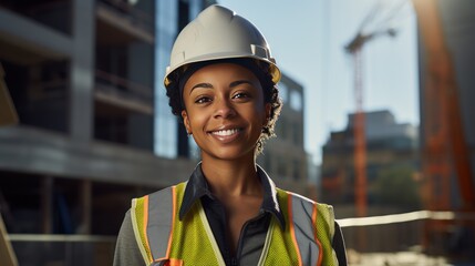 Canvas Print - Female construction worker with a confident smile, 