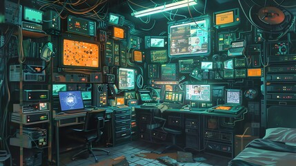 Leinwandbilder - Futuristic Hacker Workspace.