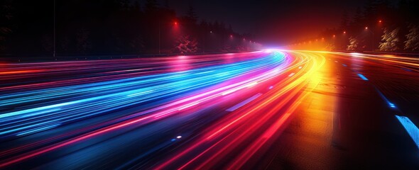 Sticker - Night Road with Colorful Light Trails