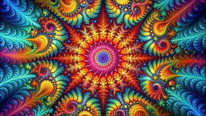 Fractal burst background with vibrant colors and intricate patterns, fractal, burst, background, abstract, design, digital
