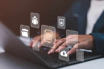 Wall Mural - document management system concept. online document file data software for efficient archiving. busi