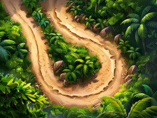 Poster - Winding Dirt Road Through Lush Tropical Forest Landscape