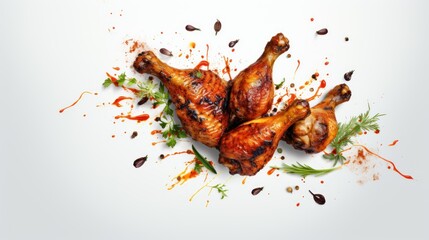 Spicy grilled chicken legs flying 