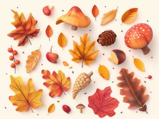 Wall Mural - Autumn Leaves and Acorns