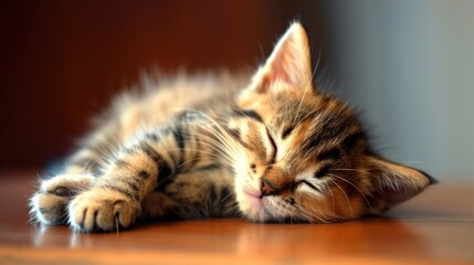 Sticker - Close up photo of a sleeping kitten on a table