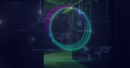 Poster - Image of circles over data processing and server room