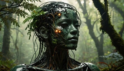 Canvas Print - Cyborg Woman in the Forest.