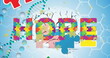 © vectorfusionart - Images of falling colorful puzzle pieces over blue background
