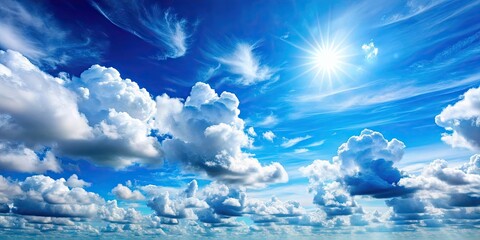 Canvas Print - Scenic view of blue sky with fluffy white clouds , nature, sky, clouds, peaceful, sunny, weather, serene, tranquil, atmosphere