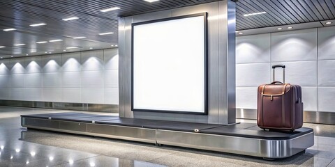 Poster - Stylish blank billboard next to boutique baggage claim at airport, stylish, blank, billboard, boutique, baggage claim, airport