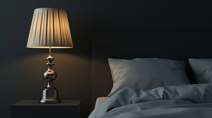Wall Mural - a night bedside lamp illuminated in a room, set against a black or gray background
