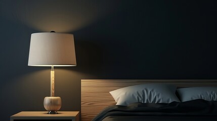 Wall Mural - a night bedside lamp illuminated in a room, set against a black or gray background