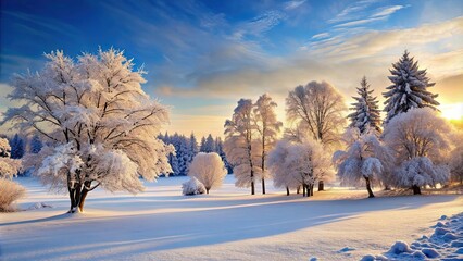 Wall Mural - Winter landscape with snow-covered trees in a serene setting, winter, landscape, trees, snow, serene, scenic, cold, white, nature