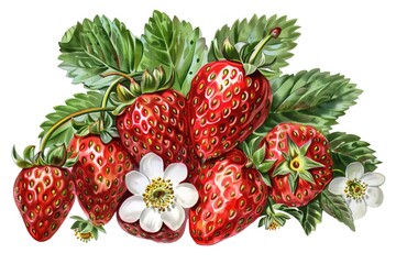 Wall Mural - illustration of strawberry with fruits and flowers isolated