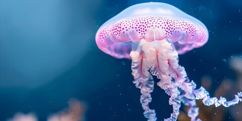 Wall Mural - Closeup of pink jellyfish with water showing back end and head. Concept Underwater Photography, Marine Life, Close-Up Shots