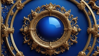 Poster - Blue and Gold Ornate Frame with Center Circle.