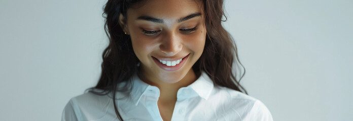 Wall Mural - banner female person using handy smiling