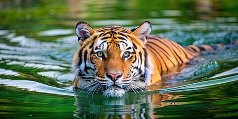 Wall Mural - tiger swimming gracefully in the water, tiger, animal, wildlife, water, swimming, wilderness, predat
