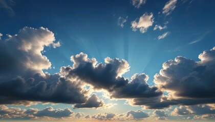 Wall Mural - Sun Rays Shining Through Clouds.