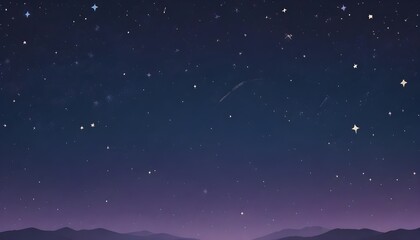 A dark night sky filled with stars and shooting stars above silhouettes of mountains