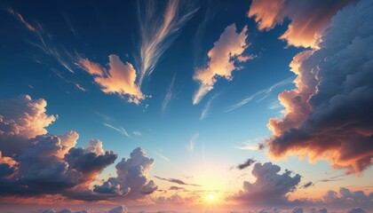 Wall Mural - Dramatic Sunset Sky with Clouds.