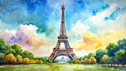 Poster - Watercolor painting of the Eiffel Tower in Paris, France, watercolor, painting, Eiffel Tower, Paris, France, art