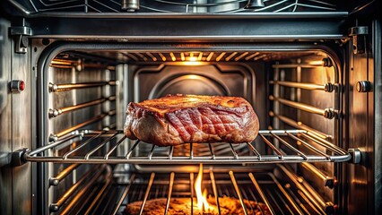 Canvas Print - Steak being cooked in the oven, steak, food, cooking, oven, broil, roast, meat, culinary, delicious, meal, preparation, heat