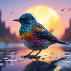 Sticker - Colorful Bird at Sunset.