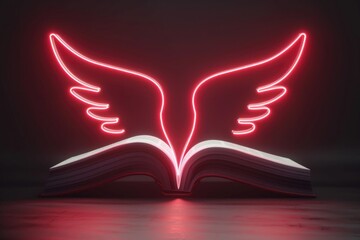 Canvas Print - An open book with glowing wings on top of it, suitable for use as a decorative element or symbolizing knowledge and wisdom