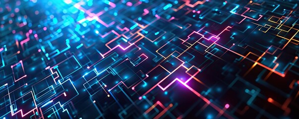 Digital background perfect for tech processes, neural networks, artificial intelligence, data transfer and security, digital storage, multimedia presentations, scientific studies, education, etc.