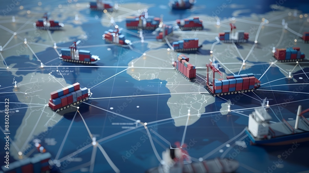 Global Supply Chain Network Diagram with Interconnected Shipping Routes ...
