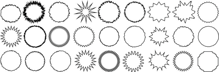 Wall Mural - jagged circle and abstract vector burst shapes, starburst outlines, sunburst designs, retro radial b